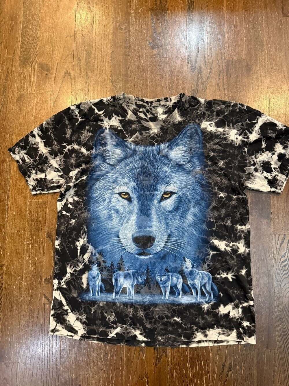 VTG Single Stitch Double Sided Wolf Pack Tie Dye Graphic T-Shirt Sz L